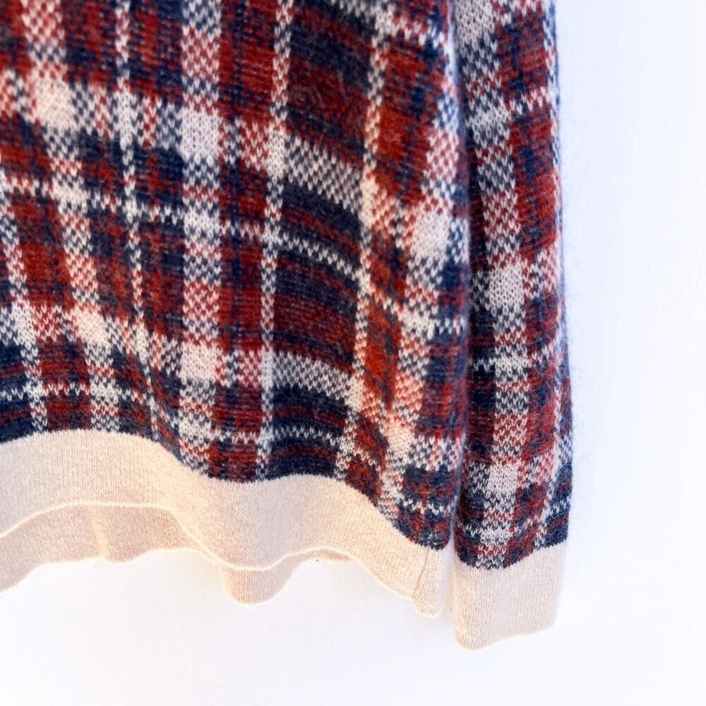Banana Republic Orange Blue Plaid V Neck Wool Mohair Sweater Small - Picture 4 of 9